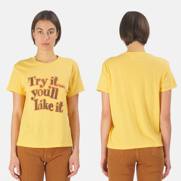 🚫SOLD🚫 Re/Done x Hanes 70s Recycled Loose "Try It" Tee in Vintage Gold - Picture 2 of 5